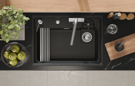 Мойка для кухни Granula Kitchen Space Rinzer 7308R черный, 73х52 см, прямоугольная