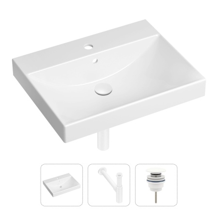 Комплект 3 в 1 Lavinia Boho Bathroom Sink 21520585: врезная фарфоровая раковина 60 см, металлический сифон, донный клапан