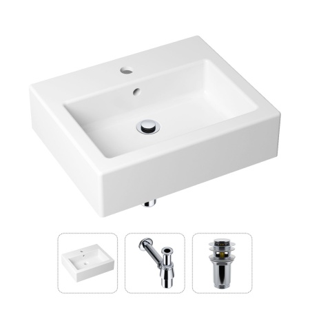 Комплект 3 в 1 Lavinia Boho Bathroom Sink 21520652: накладная фарфоровая раковина 50.5 см, металлический сифон, донный клапан