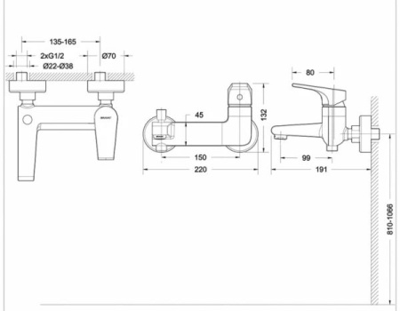 Смеситель для ванны Bravat Vega F6119177CP-01