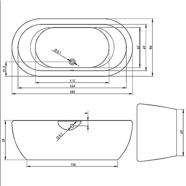 Акриловая ванна Riho Dua FS 180x86 White BD0100500000000