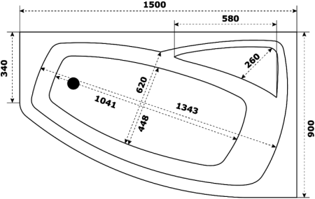 Акриловая ванна STWORKI Монтре R 150x90 см, угловая, правая, пристенная, белая, асимметричная, с каркасом, с сиденьем