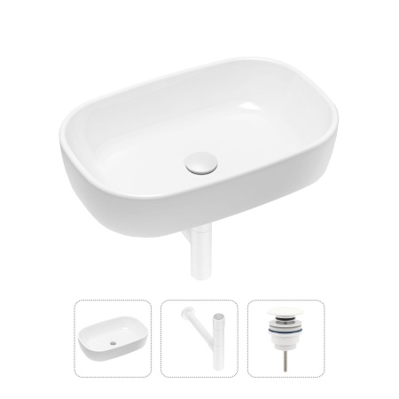 Комплект 3 в 1 Lavinia Boho Bathroom Sink 21520034: накладная фарфоровая раковина 54 см, металлический сифон, донный клапан