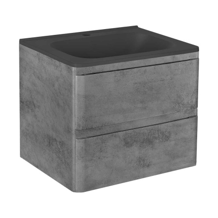 Тумба Vincea Vico 600 подвесная, 2 выкатных ящика soft close, Beton с умывальником VCB-2VP600B из кварцевого камня, цвет черный