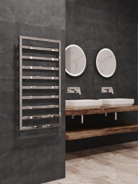 Полотенцесушитель водяной Stinox Bergamo 500x1000, нижнее подключение, хром, 1/2" ВР (внутренняя резьба), 8 перекладин