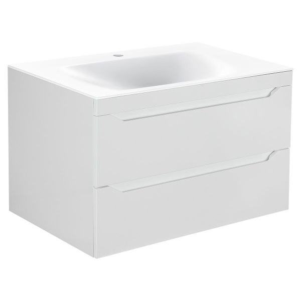 Тумба Vincea Fine 800 подвесная, 2 выкатных ящика soft close, G.White с умывальником VCB-1F800W из искусственного камня, цвет белый