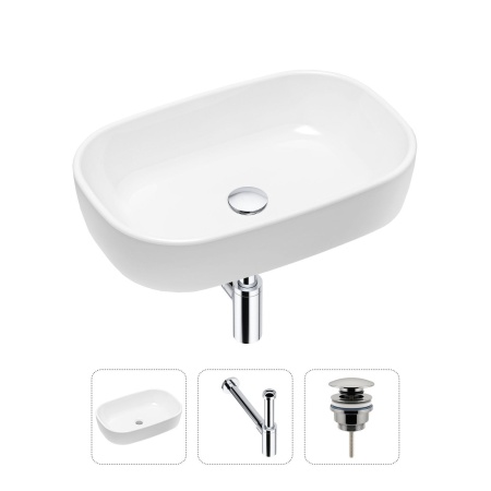 Комплект 3 в 1 Lavinia Boho Bathroom Sink 21520006: накладная фарфоровая раковина 54 см, металлический сифон, донный клапан