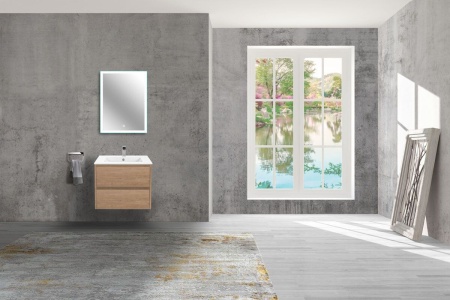 Тумба Vincea Gio 600 подвесная, 2 выкатных ящика soft-close, N.Oak с умывальником VBS-13960 керамическая, цвет белый