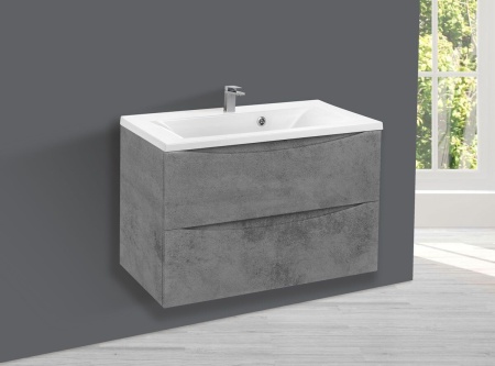 Тумба Vincea Mia 800 подвесная, 2 выкатных ящика soft close, Beton с умывальником VCB-3M800W из искуственного камня, цвет белый