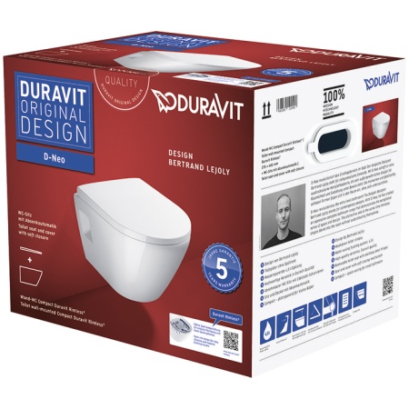 Duravit D-Neo Унитаз подвесной 37x48 см, безободковый, в комплекте с сиденьем 0021690000, цвет: белый 45870900A1 (2587090000+0021690000)