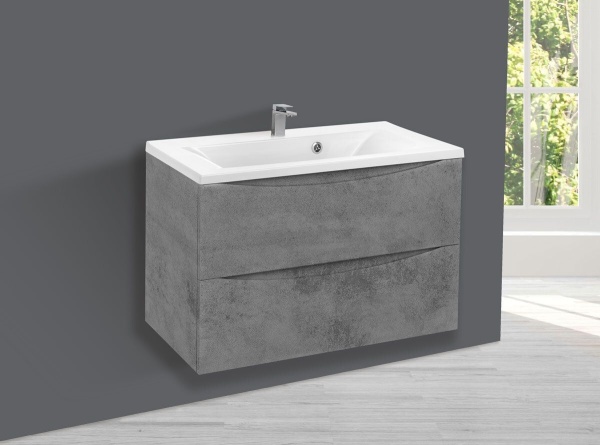 Тумба Vincea Mia 800 подвесная, 2 выкатных ящика soft close, Beton с умывальником VCB-3M800W из искуственного камня, цвет белый