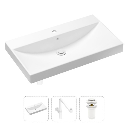 Комплект 3 в 1 Lavinia Boho Bathroom Sink 21520648: врезная фарфоровая раковина 80 см, металлический сифон, донный клапан