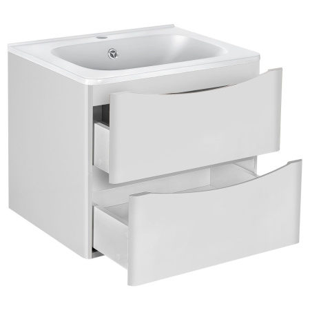 Тумба Vincea Paola 600 подвесная, 2 выкатных ящика soft close, G.White с умывальником VCB-2VP600W из искуственного камня, цвет белый