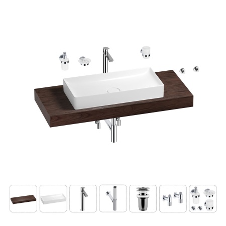 Раковина 75 см со столешницей 120 см Wellsee Pure BY Wellsee 201011731 в наборе 10 в 1: столешница, раковина, высокий смеситель, сифон, выпуск, кран-вентили, аксессуары (цвет хром)
