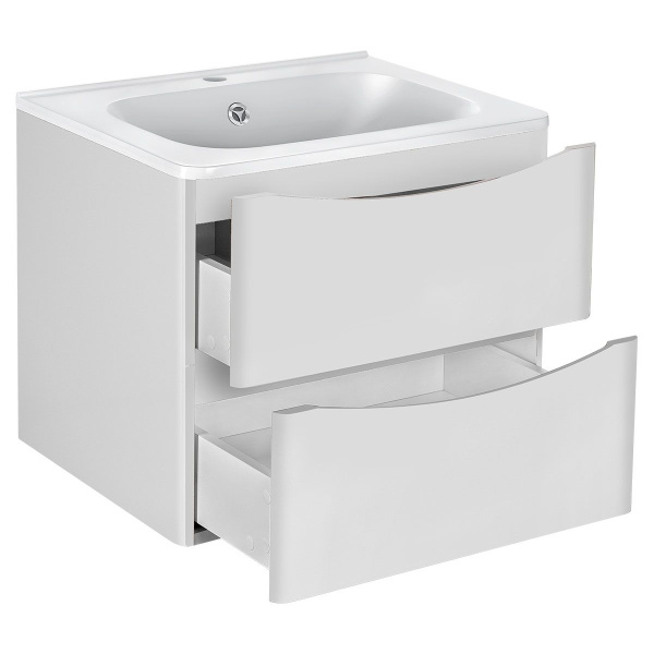 Тумба Vincea Paola 600 подвесная, 2 выкатных ящика soft close, G.White с умывальником VCB-2VP600W из искуственного камня, цвет белый