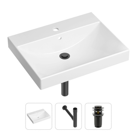 Комплект 3 в 1 Lavinia Boho Bathroom Sink 21520568: врезная фарфоровая раковина 60 см, металлический сифон, донный клапан