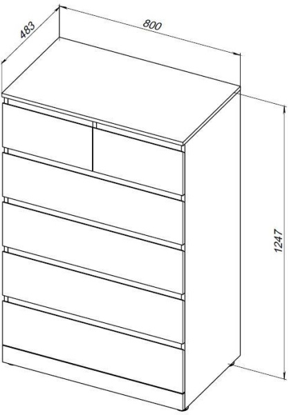 Комод Aquanet Сканди 800x480 Дуб крафт (6 ящиков)