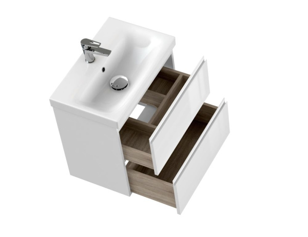 Тумба с умывальником подвесная Cersanit MODUO 60 с MODUO SLIM 60 узкая белый, SB-SZ-MOD-MO60Sl/Wh + S-UM-MOD60SL/1