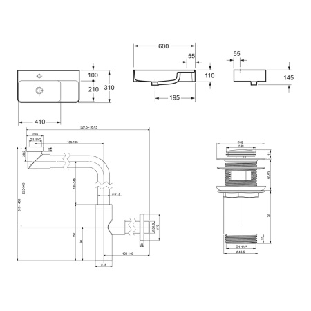 Комплект 3 в 1 Lavinia Boho Bathroom Sink 21520532: накладная фарфоровая раковина 60 см, металлический сифон, донный клапан