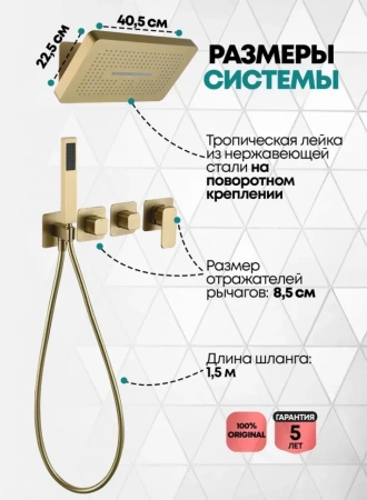 Душевая система скрытого монтажа Grocenberg GB5030 Золото матовый
