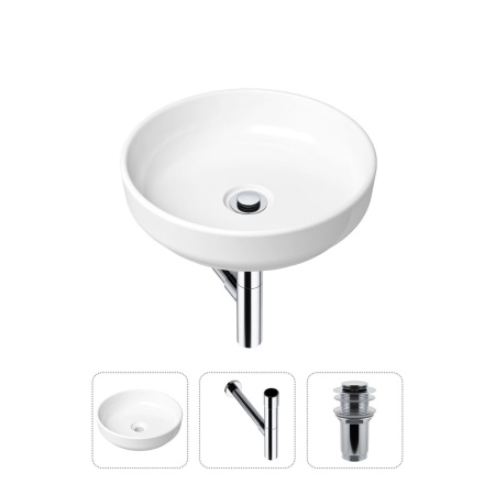 Комплект 3 в 1 Lavinia Boho Bathroom Sink 21520187: накладная фарфоровая раковина 40 см, металлический сифон, донный клапан