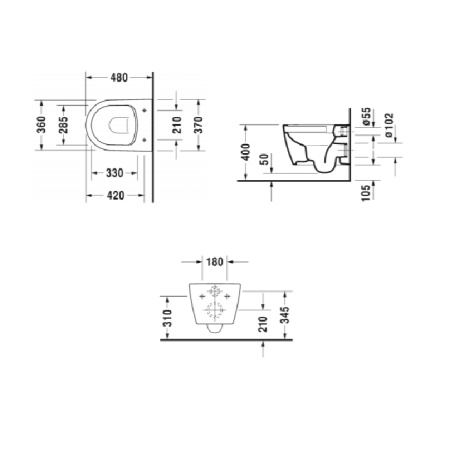 Duravit ME by Starck Комплект: унитаз подвесной Compact Rimless, 37x48см 253009 + сиденье с микролифтом: 002019 цвет: белый 45300900A1 (253009+002019)