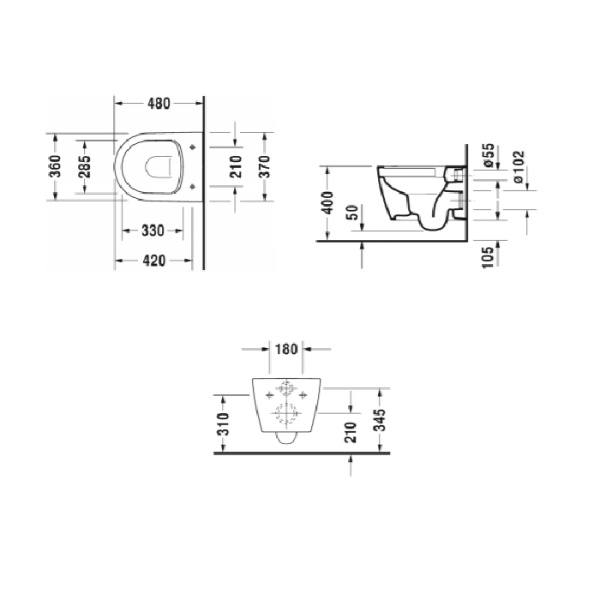 Duravit ME by Starck Комплект: унитаз подвесной Compact Rimless, 37x48см 253009 + сиденье с микролифтом: 002019 цвет: белый 45300900A1 (253009+002019)