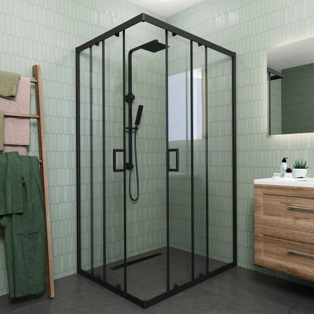 Душевой угол Veconi Rovigo RV-14, 1100x800x1950, черный, стекло прозрачное