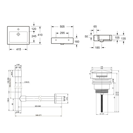 Комплект 3 в 1 Lavinia Boho Bathroom Sink 21520683: накладная фарфоровая раковина 50.5 см, металлический сифон, донный клапан