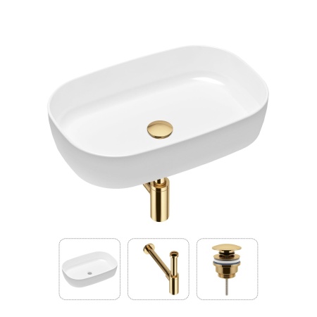 Комплект 3 в 1 Lavinia Boho Bathroom Sink 21520064: накладная фарфоровая раковина 54 см, металлический сифон, донный клапан
