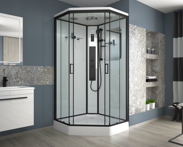 Душевая кабина Niagara Premium NG-6902-01GD BLACK 100х100х220, низкий поддон 16 см, стекло тонированное