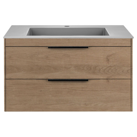 Тумба Vincea Chiara 2D 800 подвесная, 2 выкатных ящика soft-close, N.Oak с умывальником VCB-13800G из кварца, цвет серый