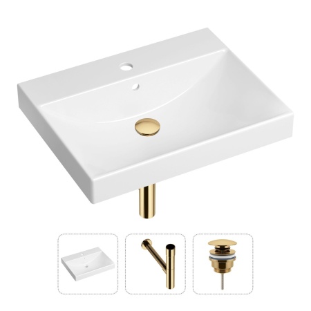 Комплект 3 в 1 Lavinia Boho Bathroom Sink 21520571: врезная фарфоровая раковина 60 см, металлический сифон, донный клапан