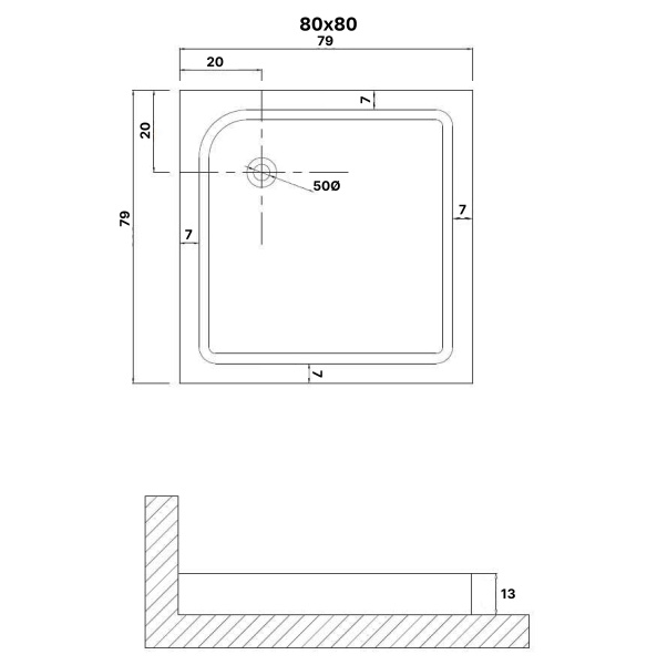 Душевой поддон NG-P8080-14Q (80х80х13) квадрат,1 место