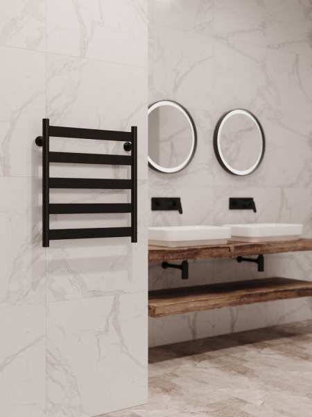 Полотенцесушитель водяной Stinox Napoli 500x600, нижнее подключение, черный матовый, 1" НР (наружная резьба), 5 перекладин