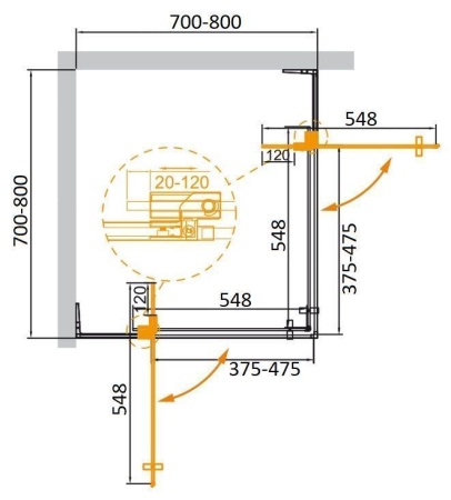Душевой уголок CEZARES SLIDER-A-2-70/80-GRIGIO-NERO