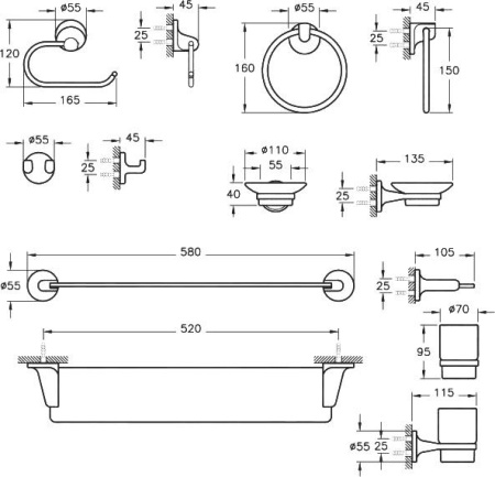 Набор VitrA Marin A44924 (6 предметов), хром