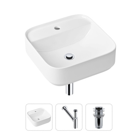 Комплект 3 в 1 Lavinia Boho Bathroom Sink 21520305: накладная фарфоровая раковина 42 см, металлический сифон, донный клапан