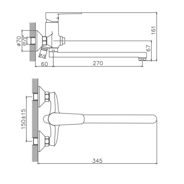 Смеситель для ванны Cron CN22523, хром