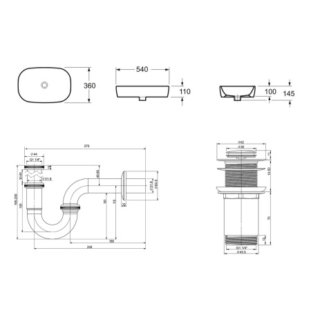 Комплект 3 в 1 Lavinia Boho Bathroom Sink 21520001: накладная фарфоровая раковина 54 см, металлический сифон, донный клапан