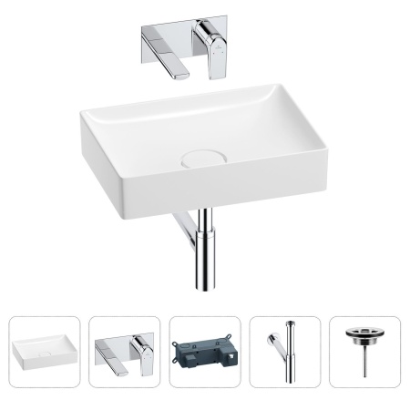 Раковина для ванной Wellsee Pure BY Wellsee 201002671 в наборе 4 в 1: раковина белого глянцевого цвета, встраиваемый смеситель, сифон, выпуск (цвет набора хром)