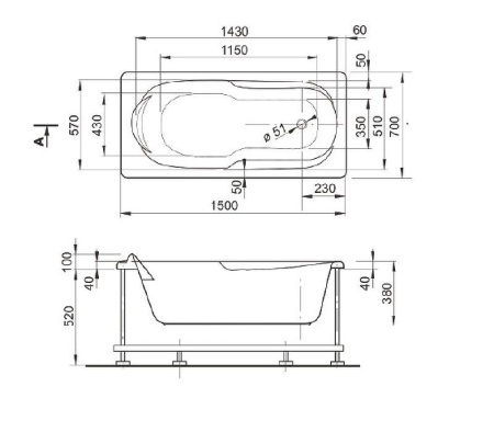 Ванна акриловая Veedi Iva 150x70, 13415070