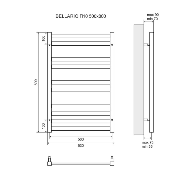 Полотенцесушитель электрический Lemark Bellario LM68810EBL П10 500x800, левый/правый, черный