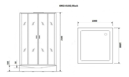 Душевая кабина Niagara Premium NG-6902-01GQ BLACK 100х100х210, низкий поддон 16 см, стекло тонированное