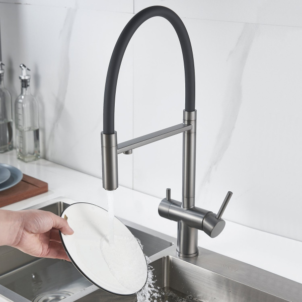 Смеситель для кухни с подключением фильтра Shevanik S178T, оружейная сталь