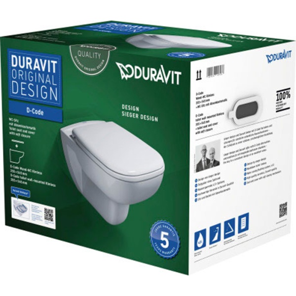 Duravit D-Code Комплект: подвесной унитаз Rimless 257009 35.5х54.5см.+ сиденье с SoftClose 006739 45700900A1 (257009+006739)