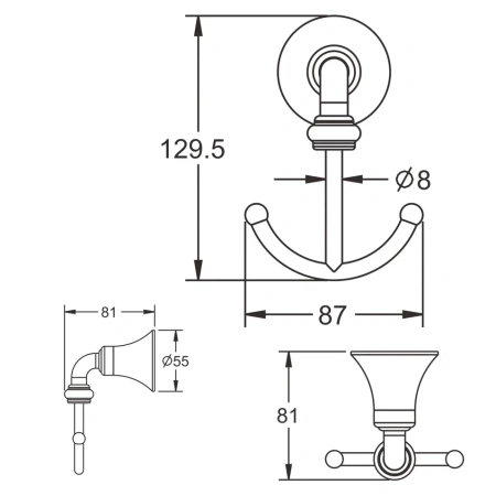 Крючок для ванной комнаты двойной Rose RG1221, хром