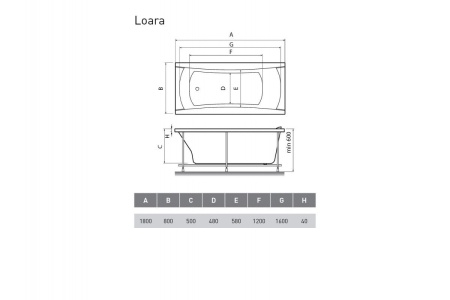 Ванна акриловая Relisan LOARA Гл000011735, 180x80