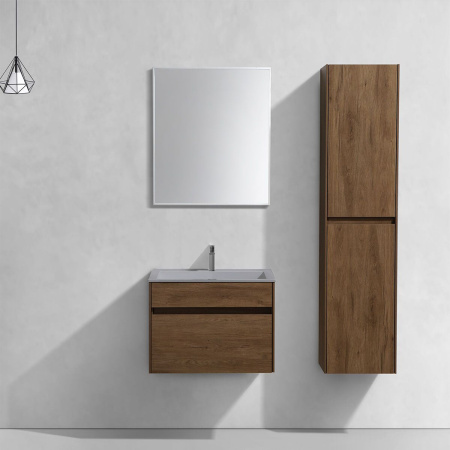 Тумба Vincea Chiara 600 подвесная, 1 выкатной ящик soft-close, T.Oak с умывальником VCB-13600G из кварца, цвет серый