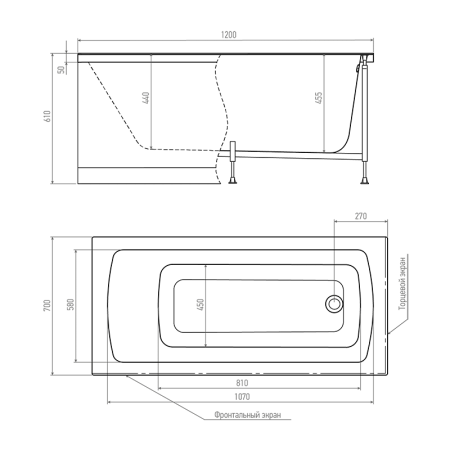 Акриловая ванна с каркасом Timo RITTA1270 1200х700